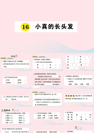 三年级语文下册 第五单元 16 小真的长头发习题课件2 新人教版-新人教版小学三年级下册语文课件