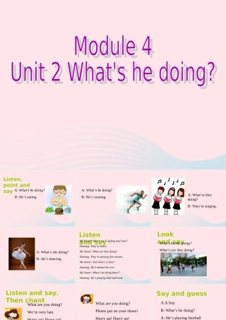 二年级英语下册 Module 4 Unit 2 What's he doing课件1 外研版（一起）-外研版小学二年级下册英语课件