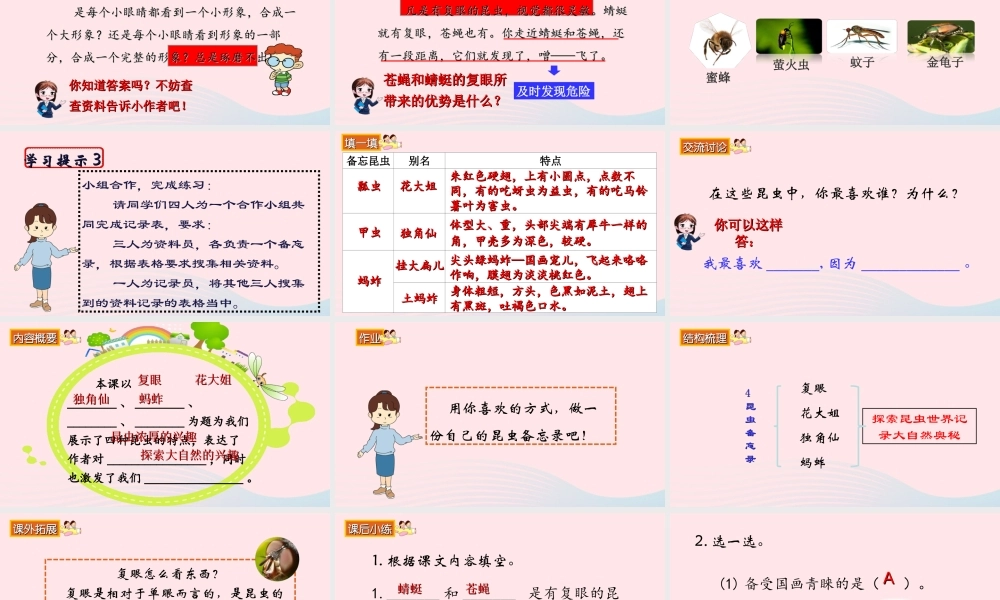 三年级语文下册 第一单元 4《昆虫备忘录》课堂教学课件 新人教版-新人教版小学三年级下册语文课件