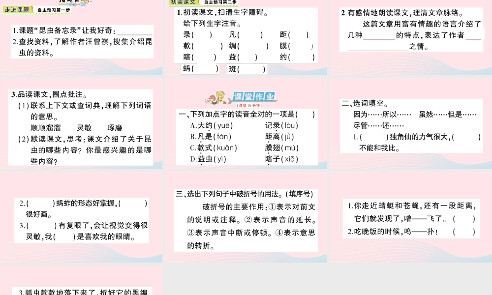 三年级语文下册 第一单元 4昆虫备忘录习题课件 新人教版-新人教版小学三年级下册语文课件