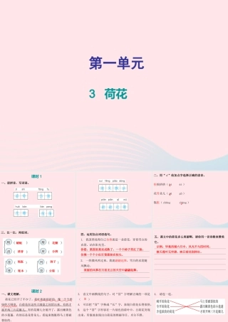三年级语文下册 第一单元 第3课 荷花（知识盘点及练习）课件 新人教版-新人教版小学三年级下册语文课件