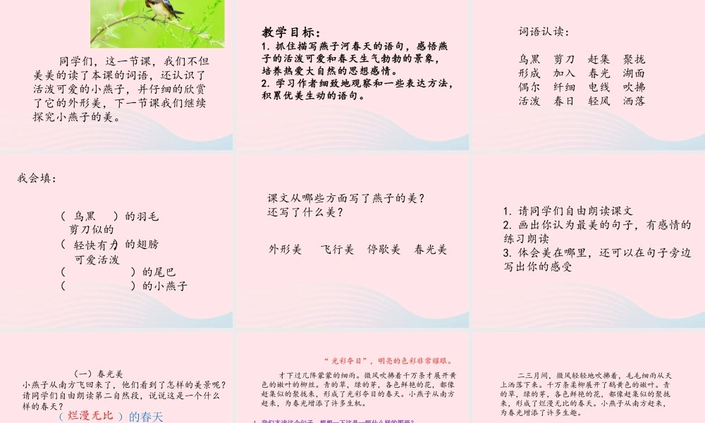 三年级语文下册 第一单元 第2课 燕子课件3 新人教版-新人教版小学三年级下册语文课件