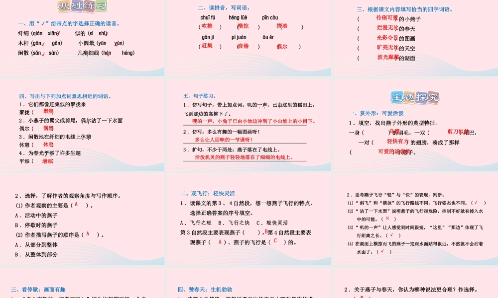 三年级语文下册 第一单元 第2课《燕子》习题课件 新人教版-新人教版小学三年级下册语文课件