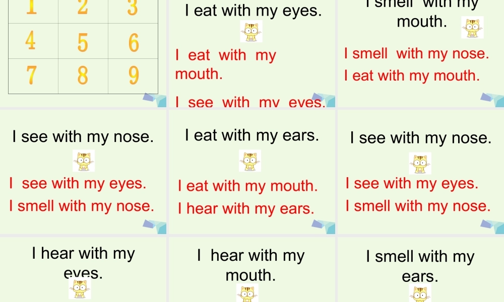 二年级英语上册 lesson 15 I hear with my ears课件 冀教版（一起）-冀教版小学二年级上册英语课件