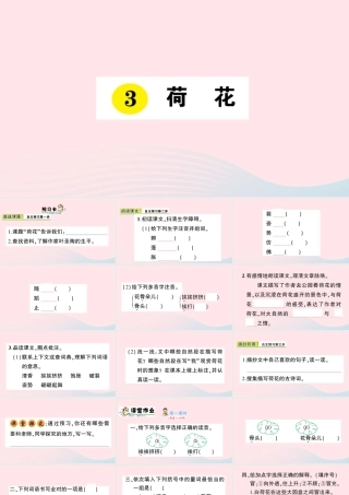 三年级语文下册 第一单元 第3课《荷花》习题课件 新人教版-新人教版小学三年级下册语文课件