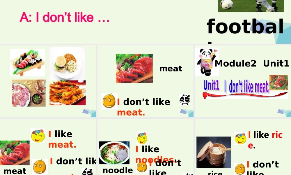 二年级英语上册 Module 2 Unit 1 I don’t like meat课件4 外研版（一起）-外研版小学二年级上册英语课件