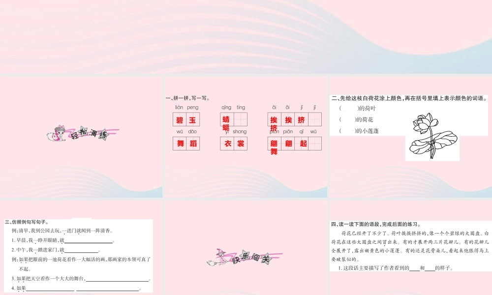 三年级语文下册 第一组 3 荷花习题课件 新人教版-新人教版小学三年级下册语文课件