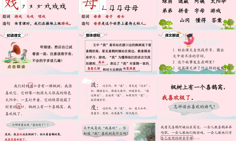 二年级语文下册 课文3 9 枫树上的喜鹊课堂教学课件 新人教版-新人教版小学二年级下册语文课件