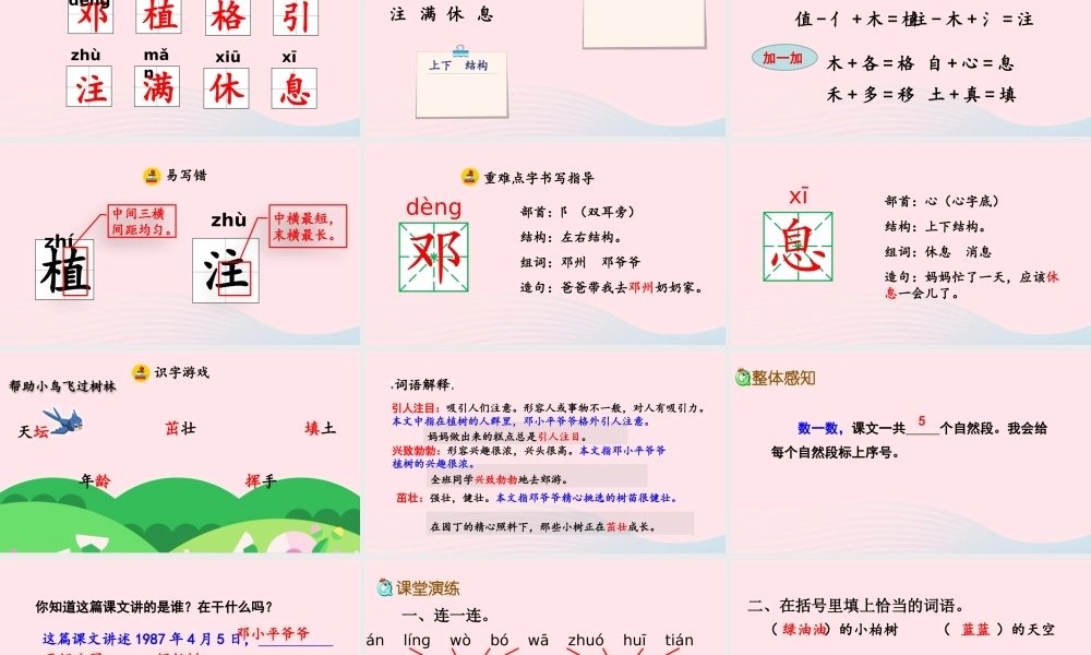 二年级语文下册 课文（一）4《邓小平爷爷植树》教学课件 新人教版-新人教级下册语文课件