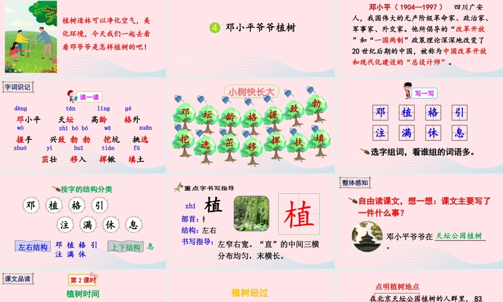 二年级语文下册 课文（一）4《邓小平爷爷植树》教学课件1 新人教版-新人教版小学二年级下册语文课件