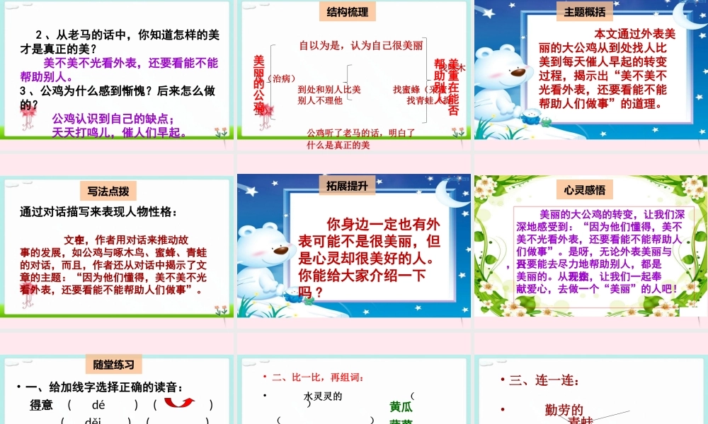 二年级语文下册 阅读八《美丽的公鸡》课件 教科版-教科版小学二年级下册语文课件