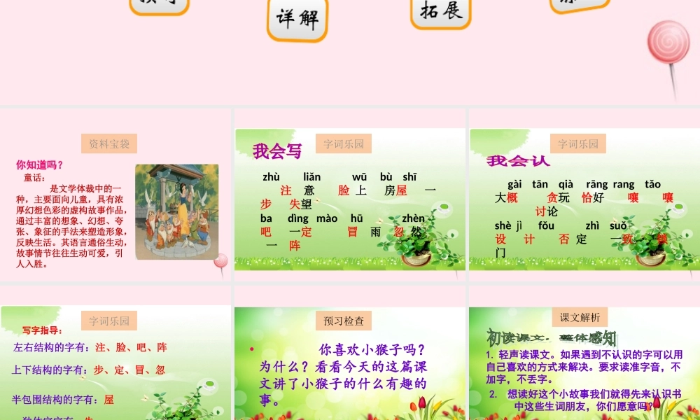 二年级语文下册 阅读二 第4课《猴子躲雨》课件 教科版-教科版小学二年级下册语文课件