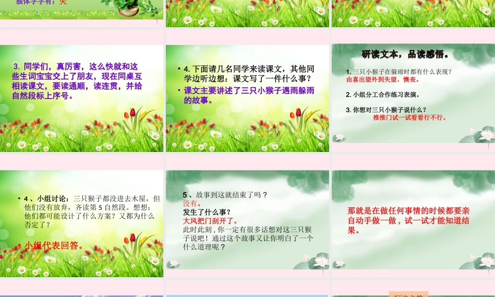 二年级语文下册 阅读二 第4课《猴子躲雨》课件 教科版-教科版小学二年级下册语文课件