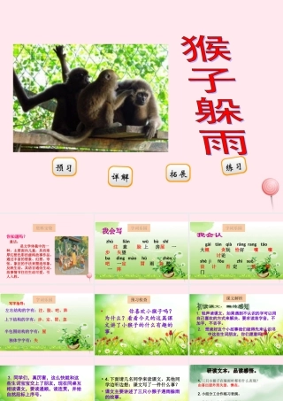 二年级语文下册 阅读二 第4课《猴子躲雨》课件 教科版-教科版小学二年级下册语文课件