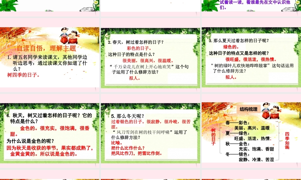 二年级语文下册 阅读七 第14课《树的日子》课件 教科版-教科版小学二年级下册语文课件