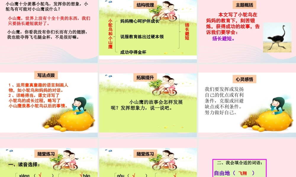 二年级语文下册 阅读五 第9课《小鸵鸟和小山鹰》课件 教科版-教科版小学二年级下册语文课件