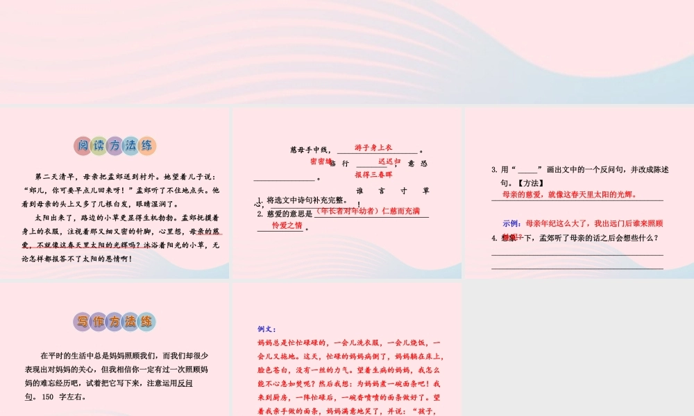 二年级语文下册 课文3 第9课《母亲的恩情》习题课件 苏教版（A组-基础篇）课件