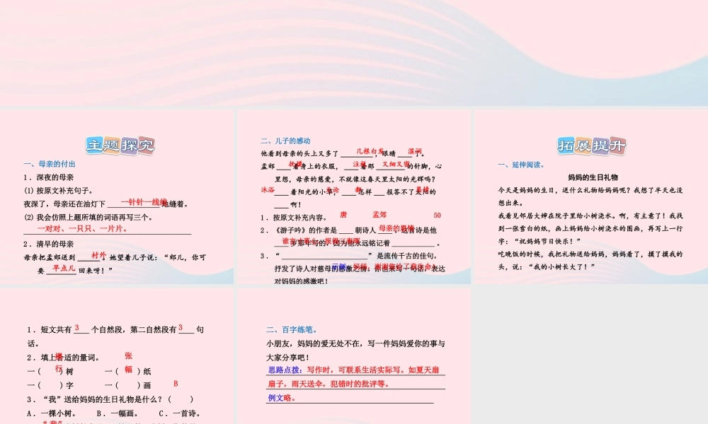 二年级语文下册 课文3 第9课《母亲的恩情》习题课件 苏教版（B组-提升篇）课件