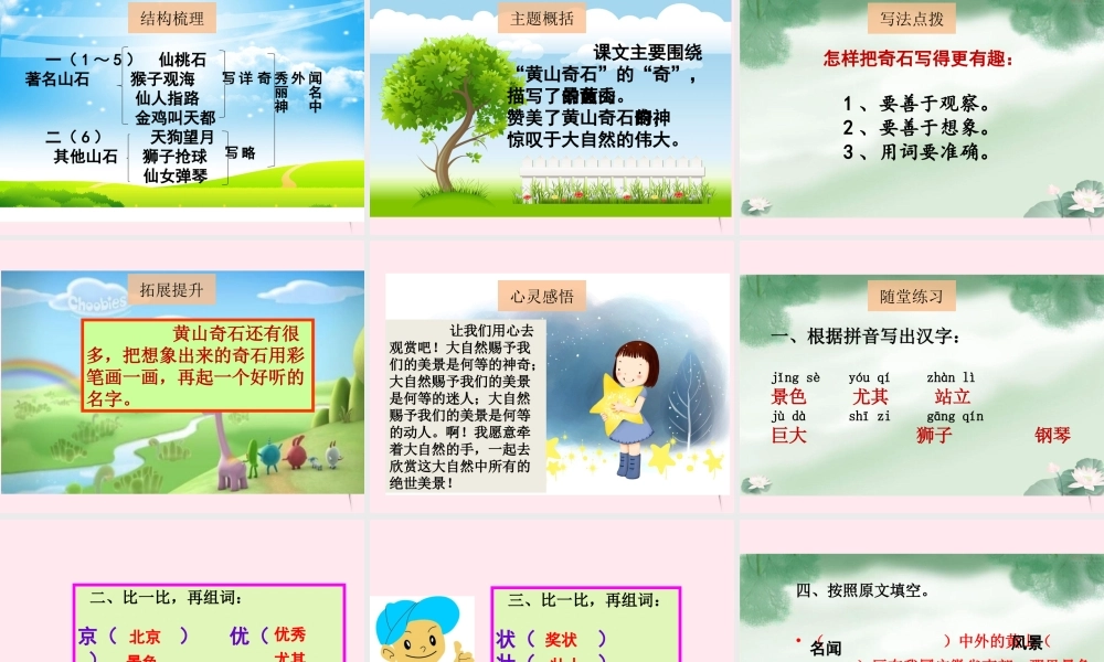 二年级语文下册 阅读一 第1课《黄山奇石》课件 教科版-教科版小学二年级下册语文课件