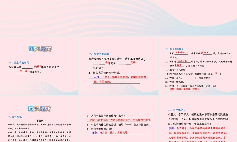 二年级语文下册 课文5 第21课《欢乐的泼水节》习题课件 苏教版（B组-提升篇）课件