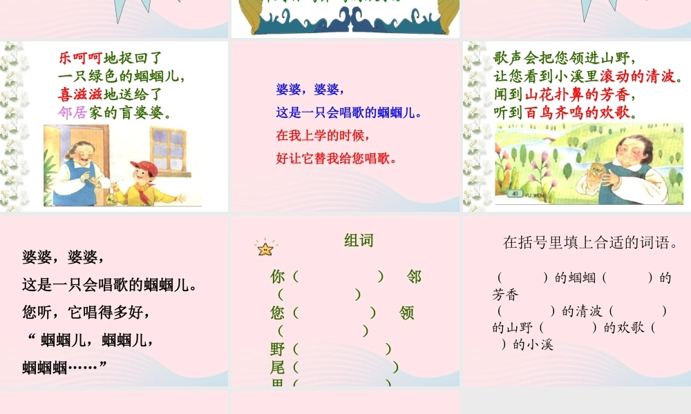 二年级语文下册 第四单元 第12课《送给盲婆婆的蝈蝈儿》课件 冀教版-冀教版小学二年级下册语文课件