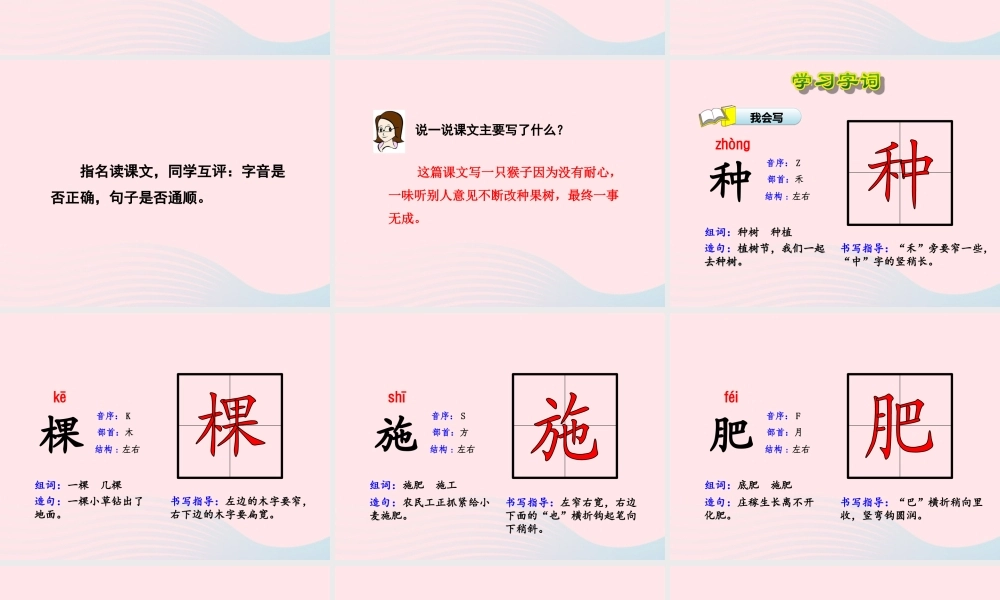 二年级语文下册 课文2 第8课《猴子种果树》（第1课时）课件 苏教版-苏教版小学二年级下册语文课件