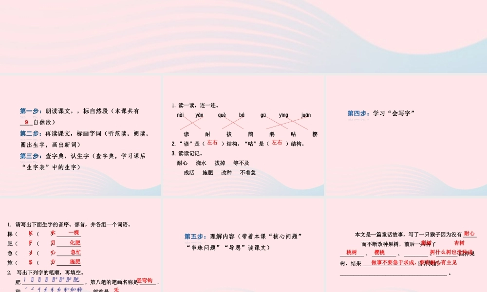 二年级语文下册 课文2 第8课《猴子种果树》习题课件 苏教版课前预习课件