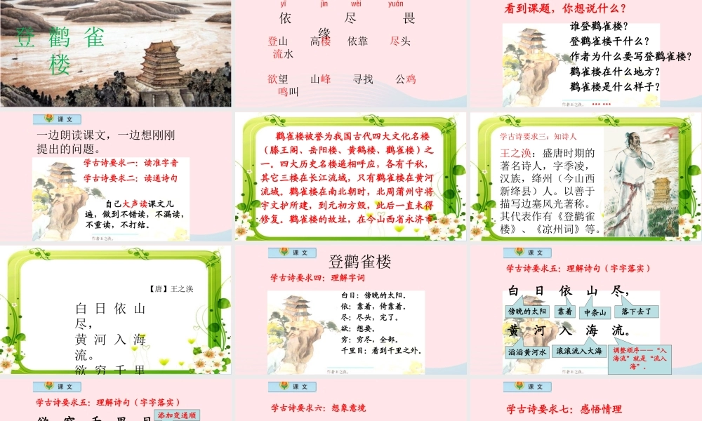 二年级语文下册 第五单元 第19课《古诗两首 登鹳雀楼 登飞来峰》课件 冀教版-冀教版小学二年级下册语文课件