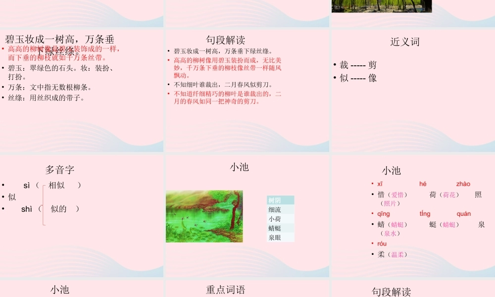 二年级语文下册 第一单元 第4课《咏柳》《小池》课件2 语文S版-语文S版小学二年级下册语文课件