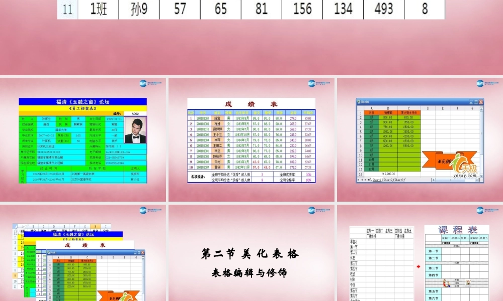 五年级信息技术上册 第14课 美化表格课件3 辽师大版（三起）