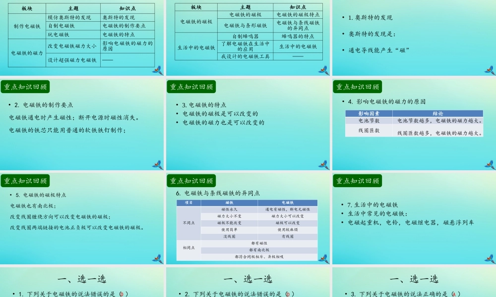 五年级科学下册 第1单元 听话的电磁铁复习课件 （新版）湘科版-人教版小学五年级下册自然科学课件