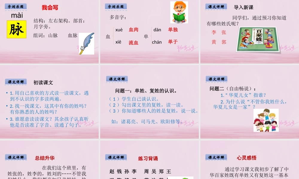 二年级语文下册 识字二 姓氏谣课件 西师大版-西师大版小学二年级下册语文课件