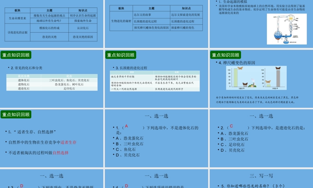 五年级科学下册 第3单元 生物的进化复习课件 冀人版-人教版小学五年级下册自然科学课件