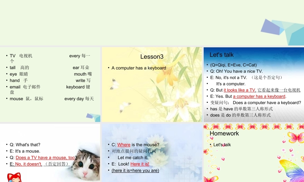 五年级英语上册 Lesson 3 A computer has a keyboard课件1 科普版-人教版小学五年级上册英语课件