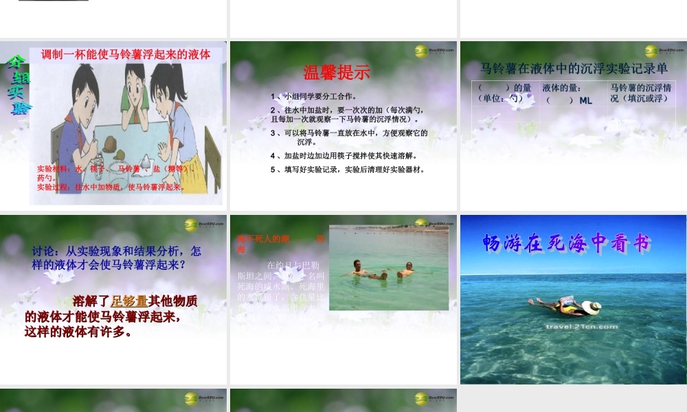 五年级科学下册 探究马铃薯沉浮的原因课件1 教科版