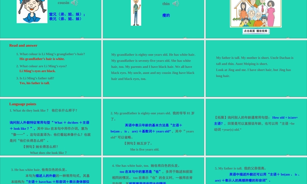 五年级英语上册 unit 1 My family Lesson 2 What Do They Look Like课件+素材 冀教版（三起）