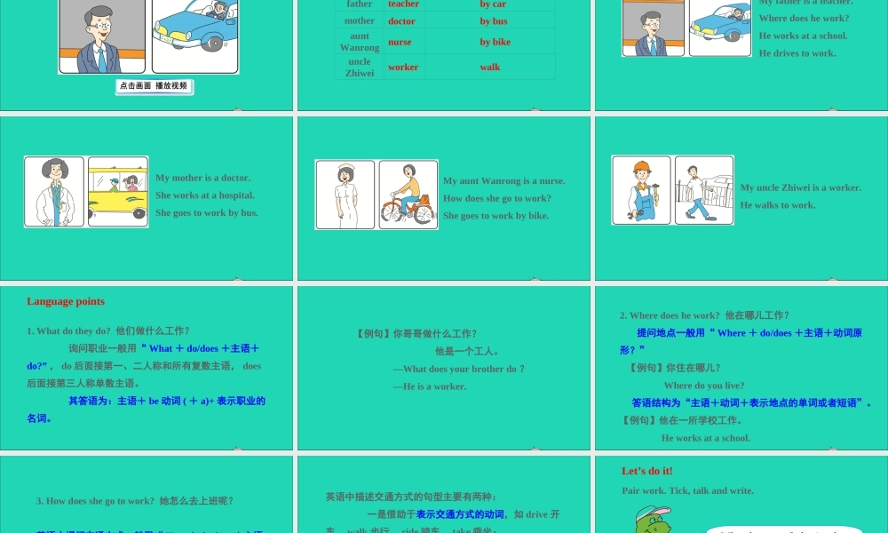 五年级英语上册 unit 1 My family Lesson 3 What Do They Do课件+素材 冀教版（三起）