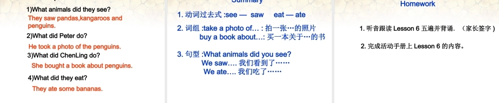 五年级英语上册 Unit 3 A visit to the zoo Lesson 6课件 闽教版