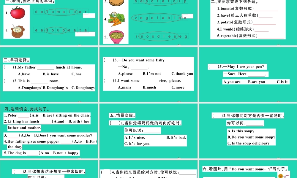 五年级英语上册 Unit 3 Do you want some rice作业课件 湘少版-湘少版小学五年级上册英语课件
