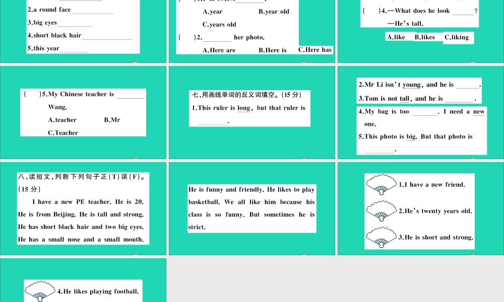 五年级英语上册 Unit 1 What does she look like检测课件+素材 湘少版