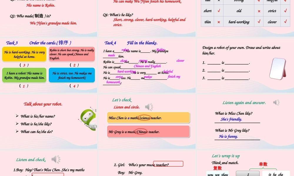 五年级英语上册 Unit 1 What's he like Part B 第3课时备用课件+素材 人教PEP