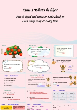五年级英语上册 Unit 1 What's he like Part B 第3课时备用课件+素材 人教PEP