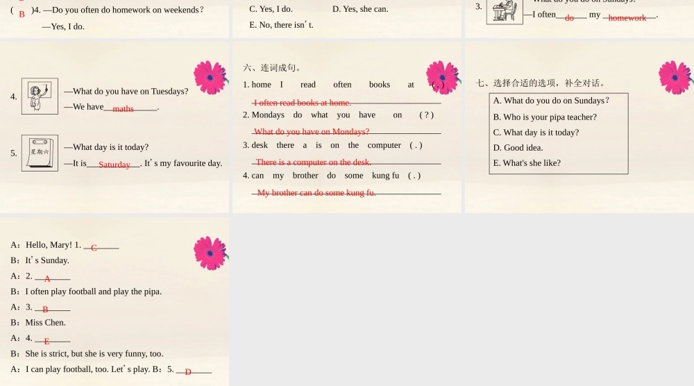 五年级英语上册 句子与交际专项复习习题课件 人教PEP版-人教PEP小学五年级上册英语课件