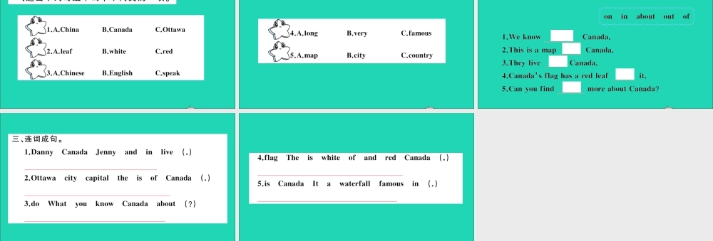 五年级英语上册 unit 2 My Country and English speaking Countries Lesson 8 Canada作业课件 冀教版（三起）-冀教版小学五年级上册英语课件
