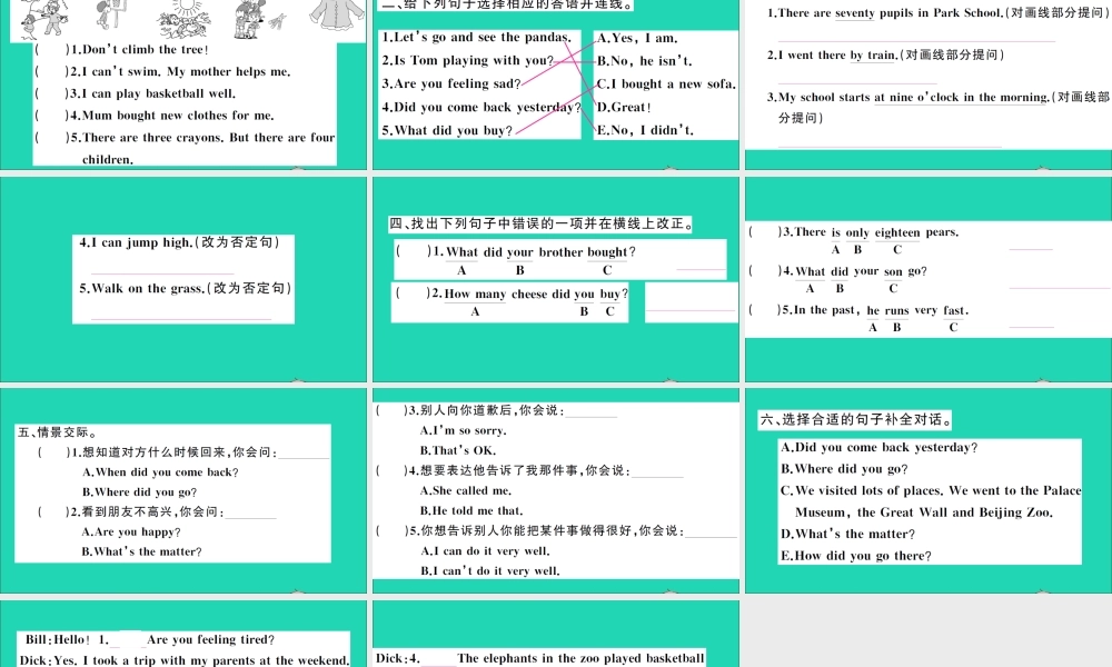 五年级英语上册 专项提升练（句子与对话）作业课件 外研版（三起）-外研版小学五年级上册英语课件