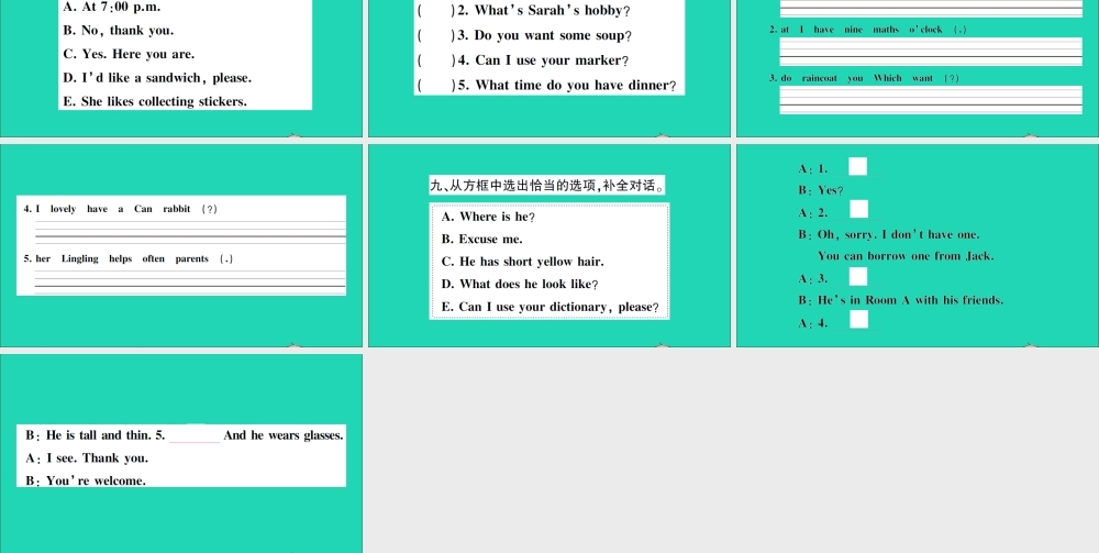 五年级英语上册 专项提升练（句子与对话）作业课件 湘少版（三起）-湘少版小学五年级上册英语课件