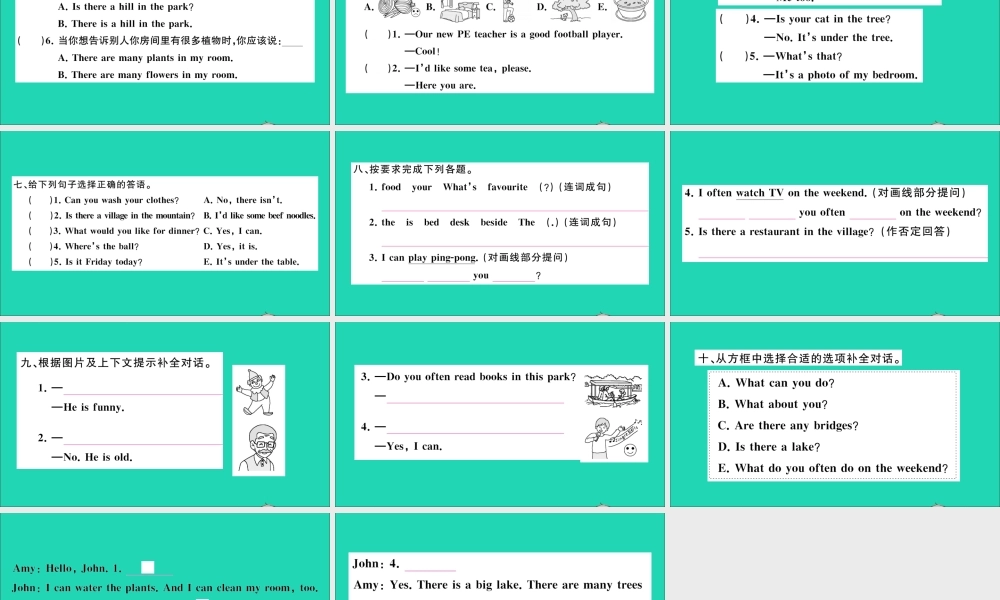 五年级英语上册 专项提升练（句子与情景交际）作业课件 人教PEP-人教PEP小学五年级上册英语课件