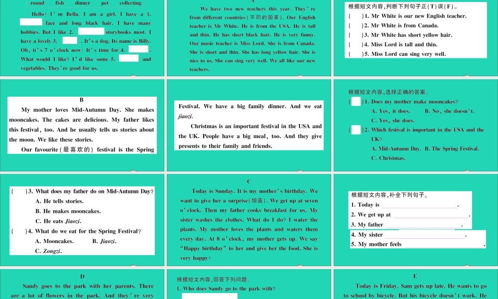 五年级英语上册 专项提升练（阅读）作业课件 湘少版（三起）-湘少版小学五年级上册英语课件