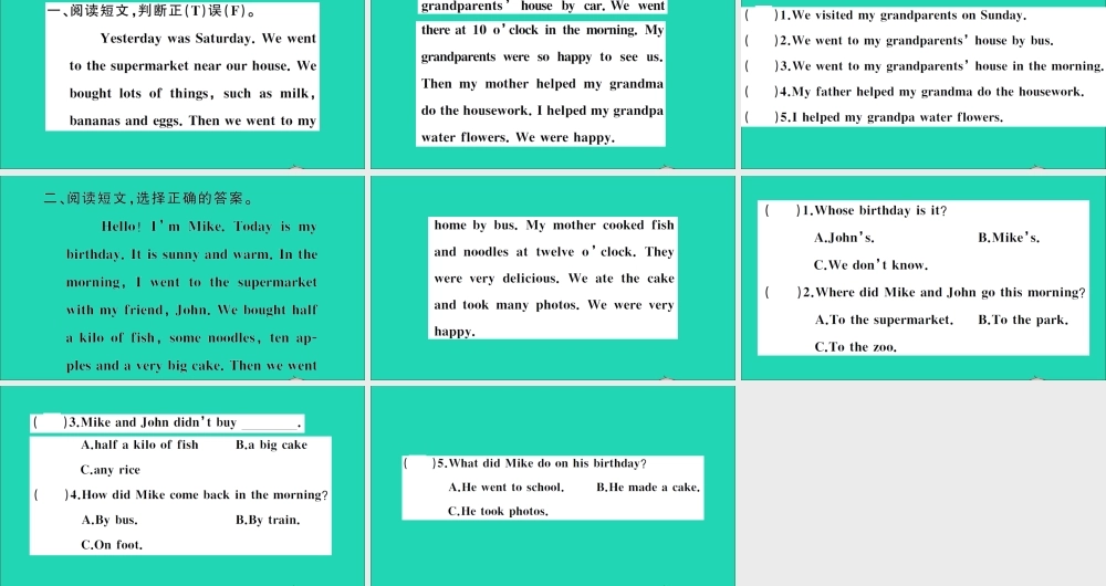 五年级英语上册 专项提升练（阅读理解）作业课件 外研版（三起）-外研版小学五年级上册英语课件