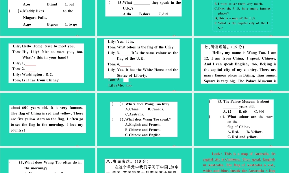 五年级英语上册 unit 2 My Country and English-speaking Countries测试课件+素材 冀教版（三起）